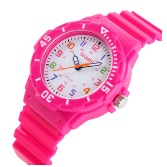 Girl's Educational Pink Watch With Multicolored Numbers