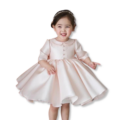 Baby Collar Long Sleeves Fashion Christening Silk Dress
