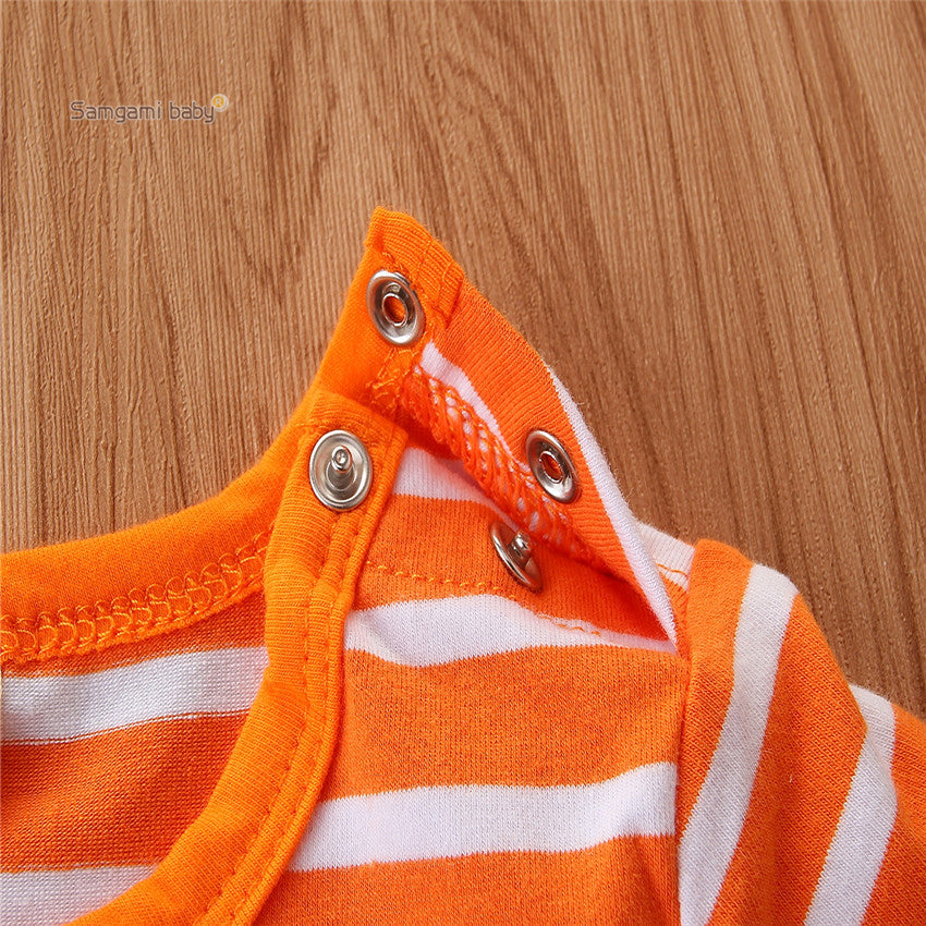 2 Pieces Set Baby Girls Boys Halloween Striped Cartoon Jumpsuits