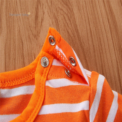 2 Pieces Set Baby Girls Boys Halloween Striped Cartoon Jumpsuits