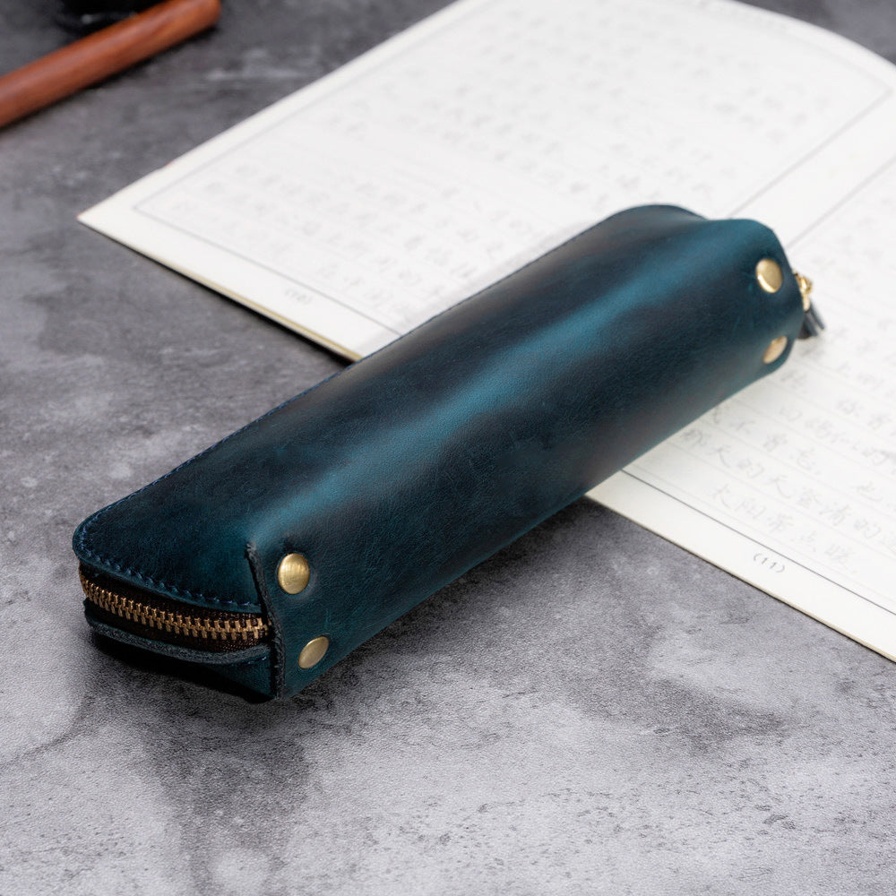 Retro Fashion Genuine Leather Creative Pencil Case