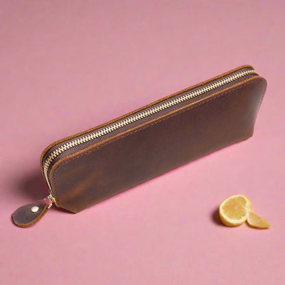 Retro Fashion Genuine Leather Creative Pencil Case