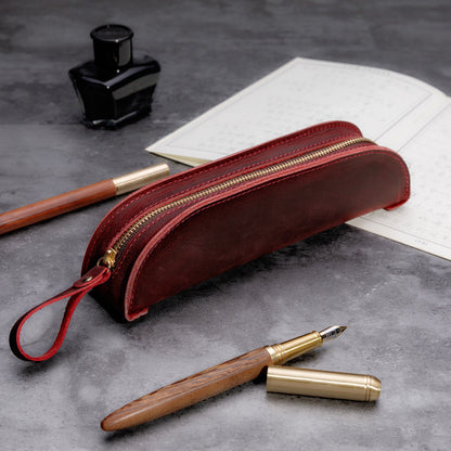 Handmade Genuine Leather Creative Fashion Retro Zipper Pencil Case