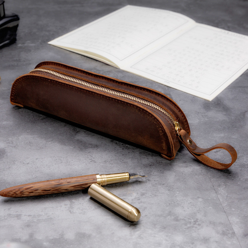 Handmade Genuine Leather Creative Fashion Retro Zipper Pencil Case