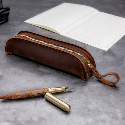 Handmade Genuine Leather Creative Fashion Retro Zipper Pencil Case