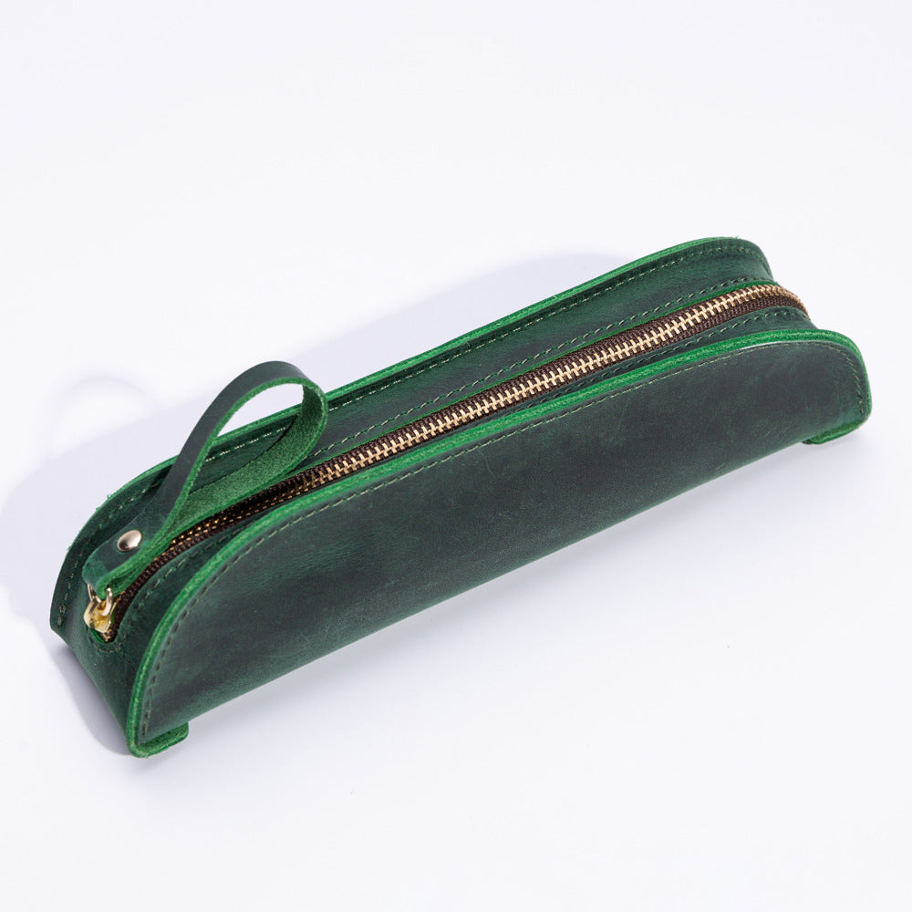 Handmade Genuine Leather Creative Fashion Retro Zipper Pencil Case