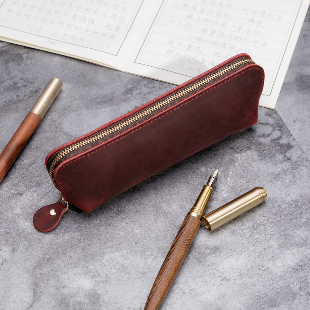 Retro Fashion Genuine Leather Creative Pencil Case