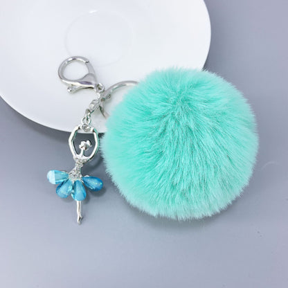 Alloy Diamond Ballerina Fur Ball Keychain