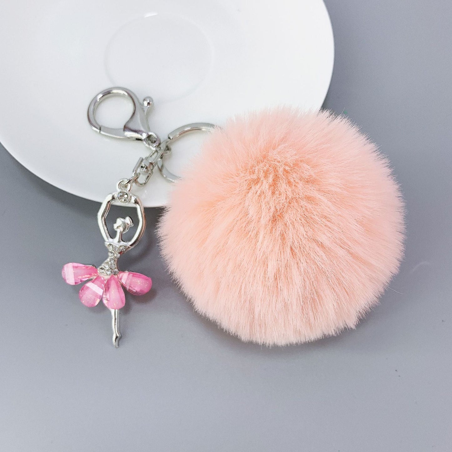 Alloy Diamond Ballerina Fur Ball Keychain