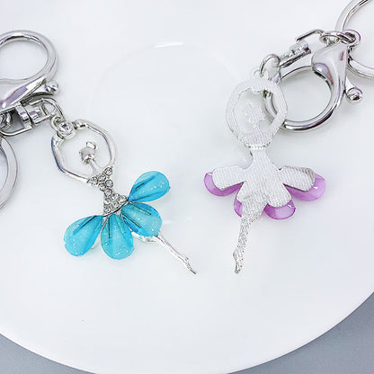 Alloy Diamond Ballerina Fur Ball Keychain