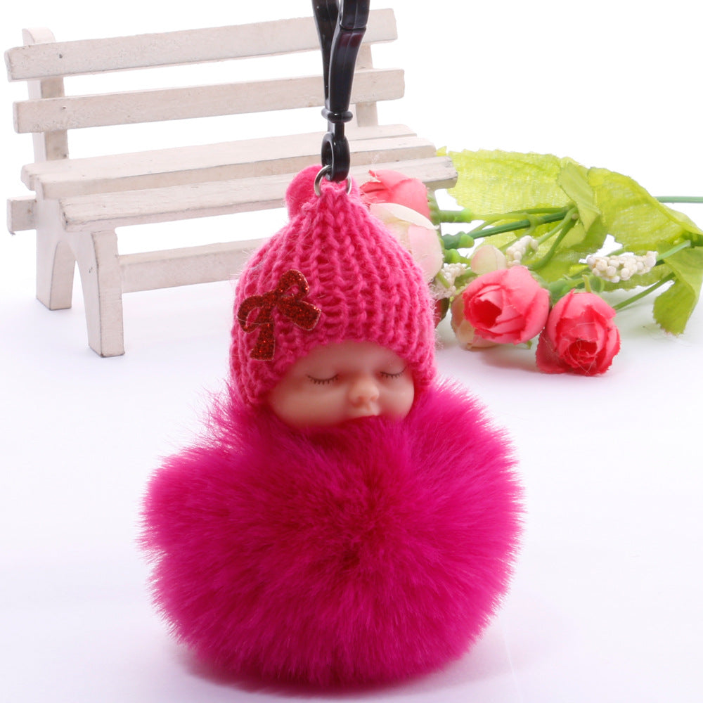 Cute sleeping doll keychain fur ball pendant
