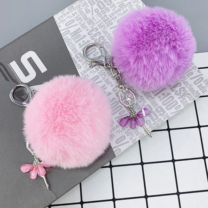 Alloy Diamond Ballerina Fur Ball Keychain