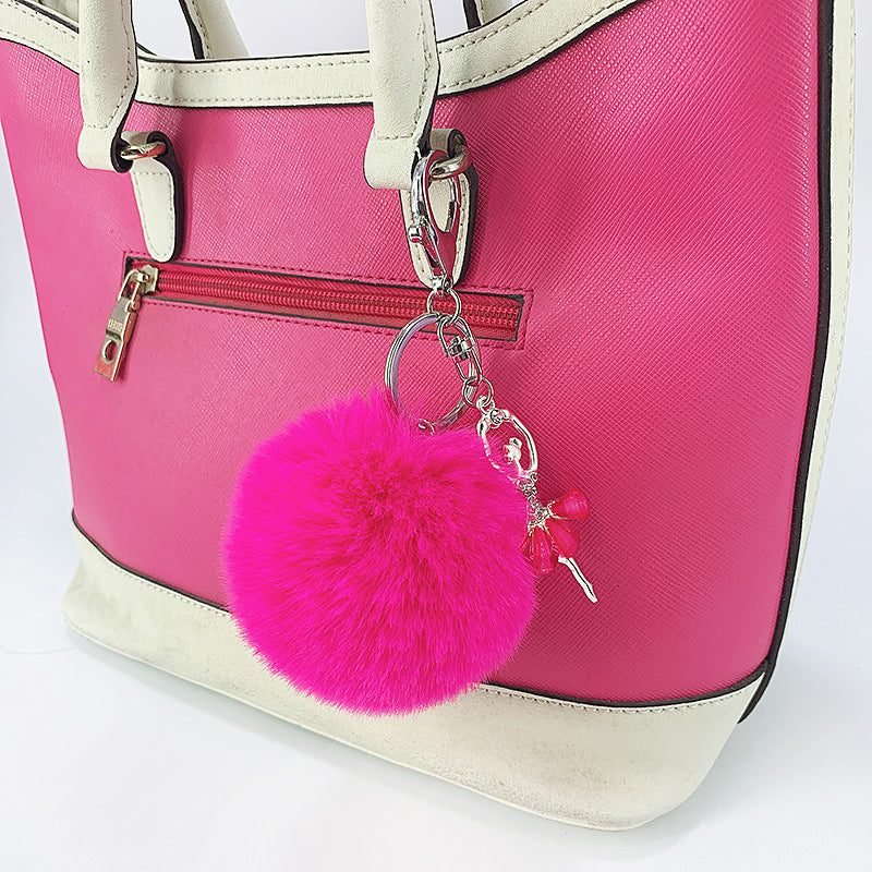 Alloy Diamond Ballerina Fur Ball Keychain