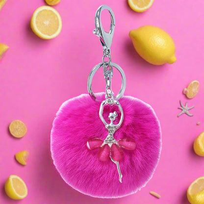 Alloy Diamond Ballerina Fur Ball Keychain