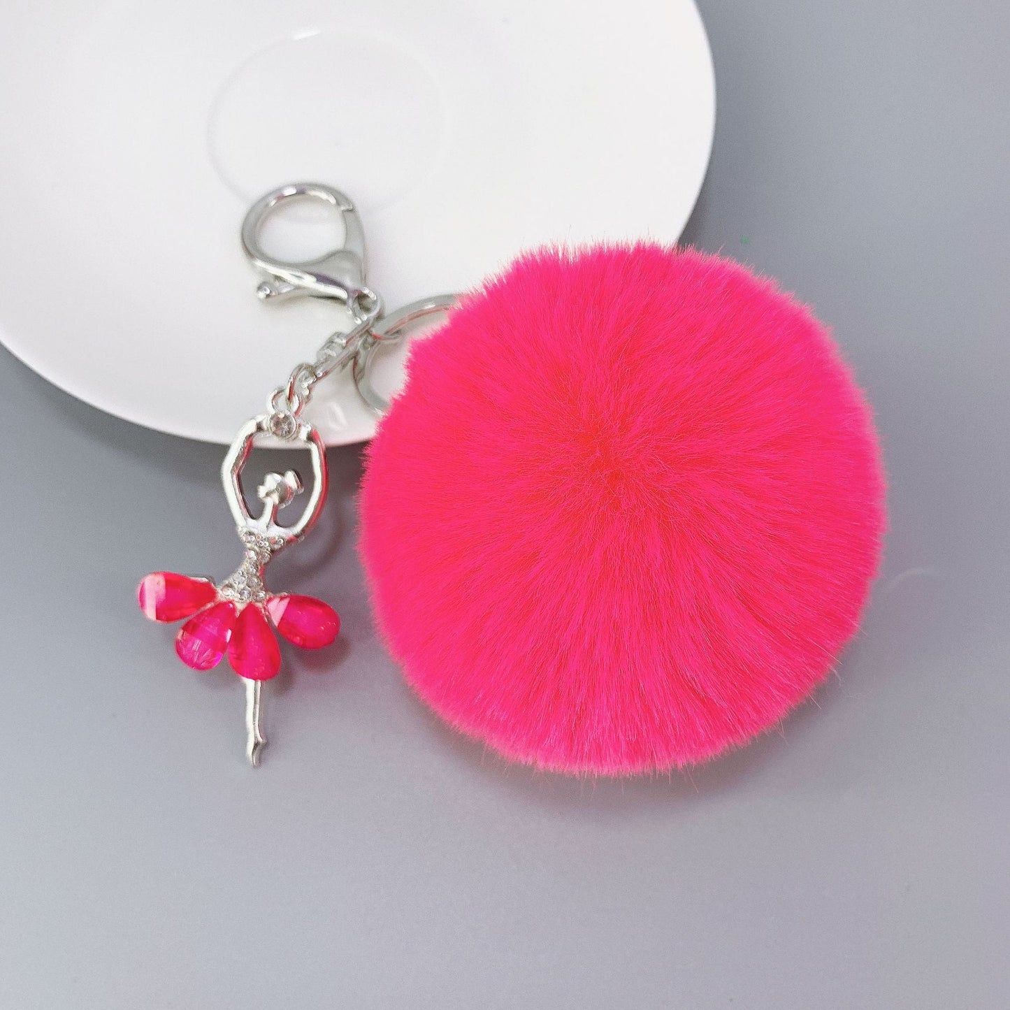 Alloy Diamond Ballerina Fur Ball Keychain