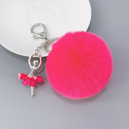 Alloy Diamond Ballerina Fur Ball Keychain