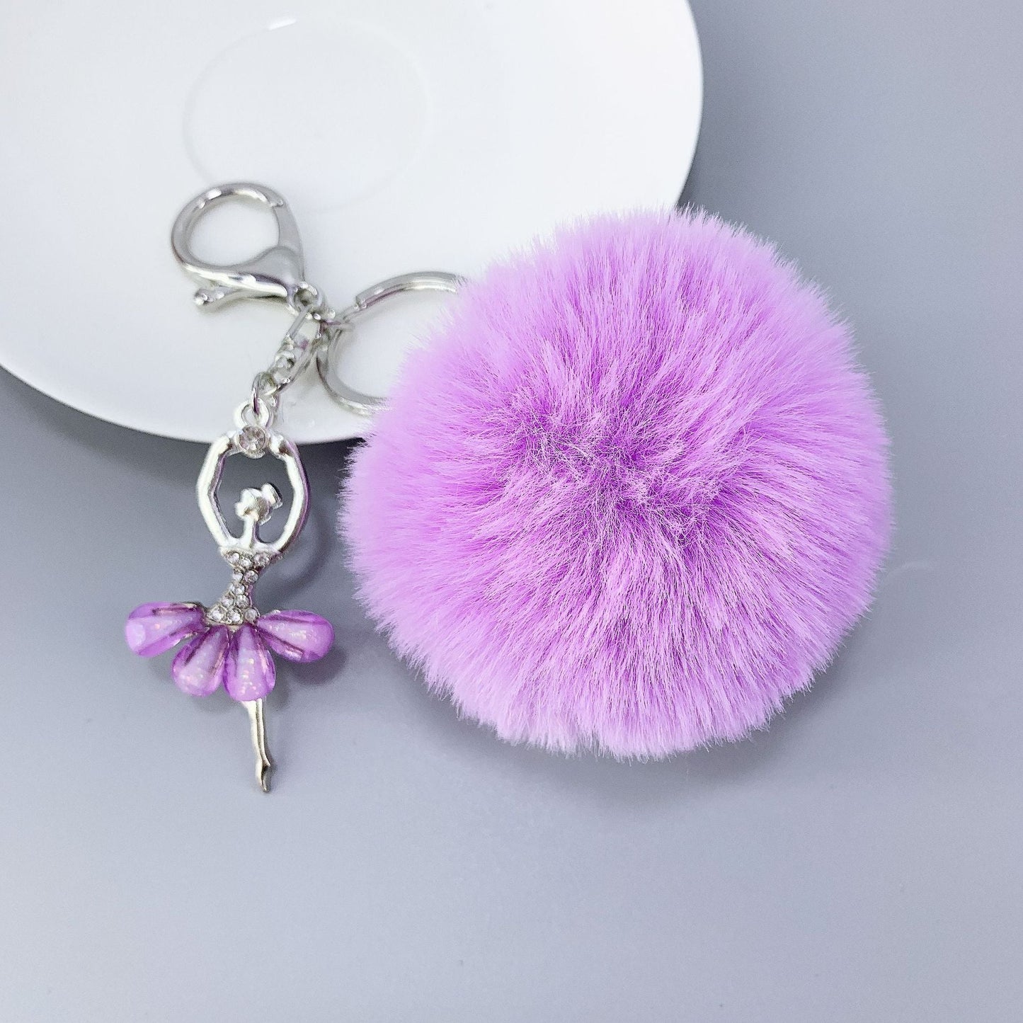 Alloy Diamond Ballerina Fur Ball Keychain