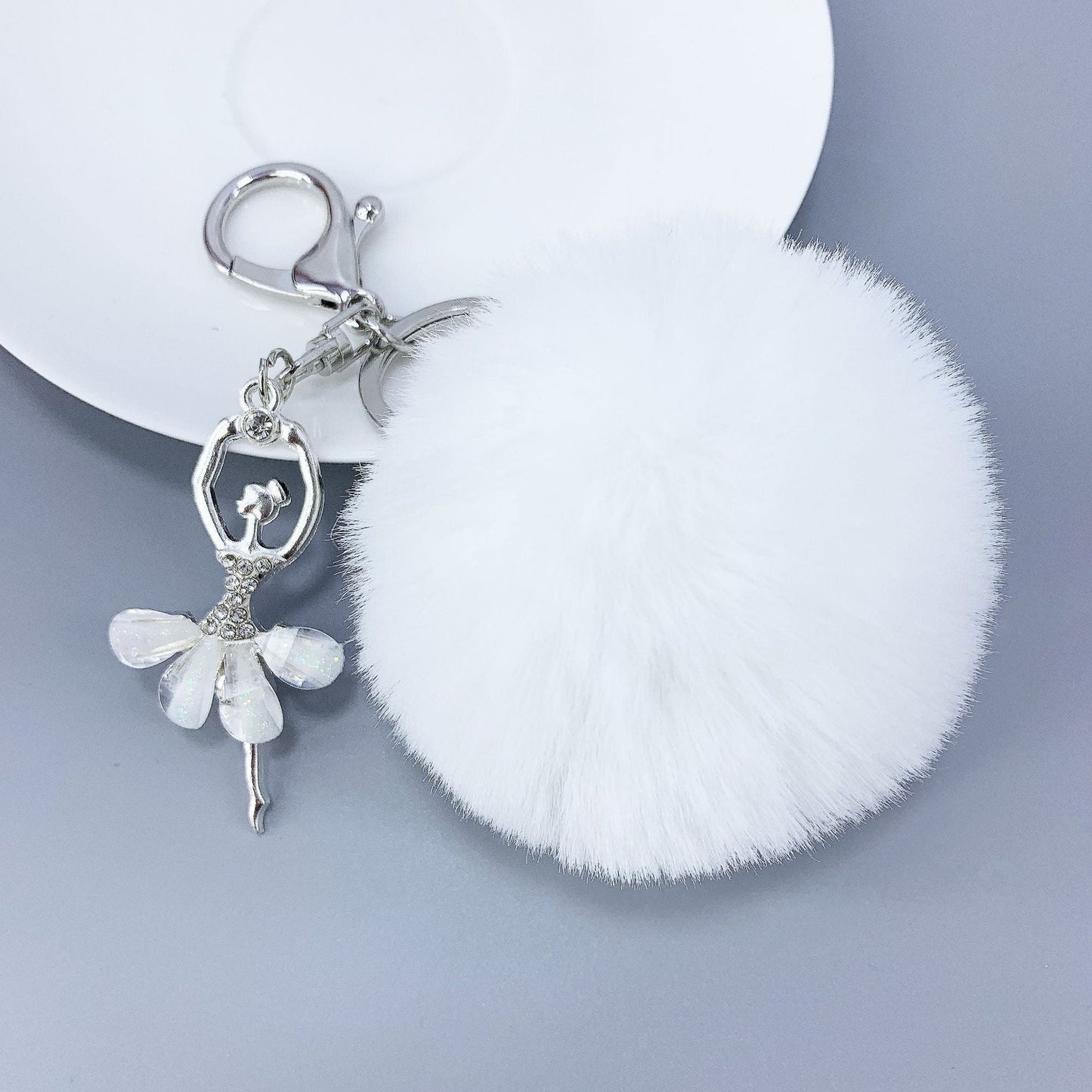 Alloy Diamond Ballerina Fur Ball Keychain