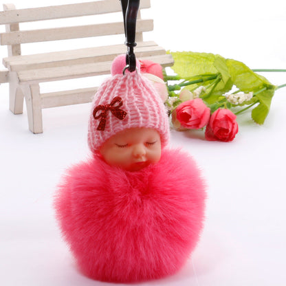 Cute sleeping doll keychain fur ball pendant
