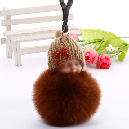 Cute sleeping doll keychain fur ball pendant
