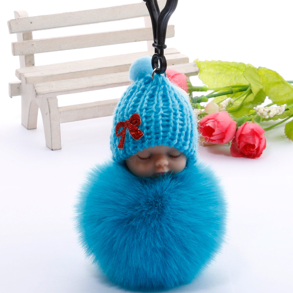 Cute sleeping doll keychain fur ball pendant