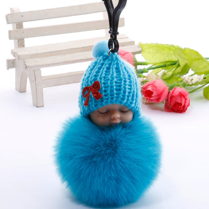 Cute sleeping doll keychain fur ball pendant
