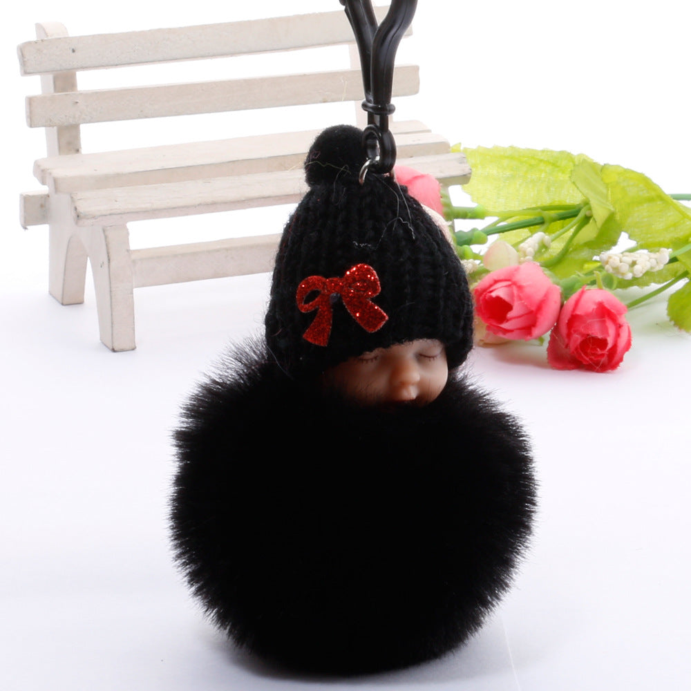 Cute sleeping doll keychain fur ball pendant