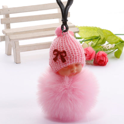 Cute sleeping doll keychain fur ball pendant