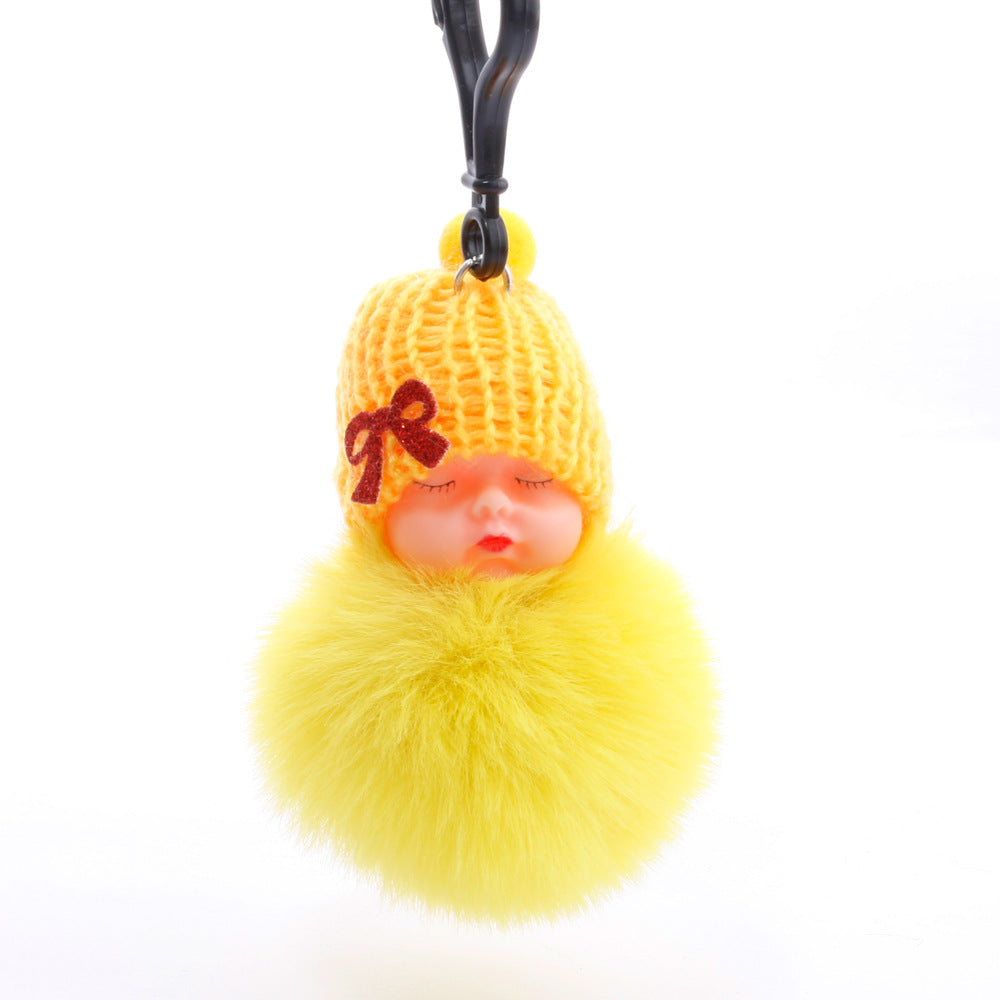 Cute sleeping doll keychain fur ball pendant