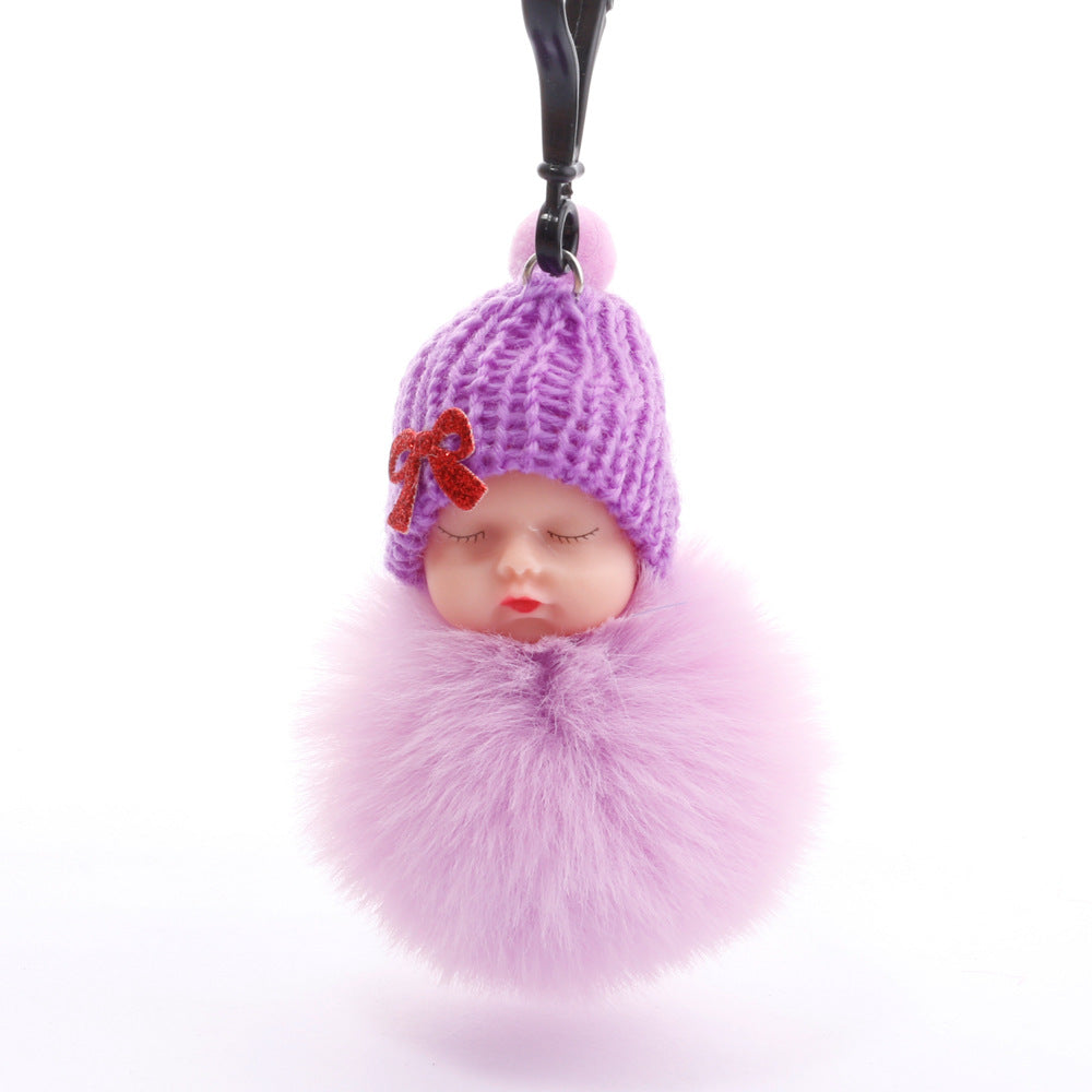 Cute sleeping doll keychain fur ball pendant