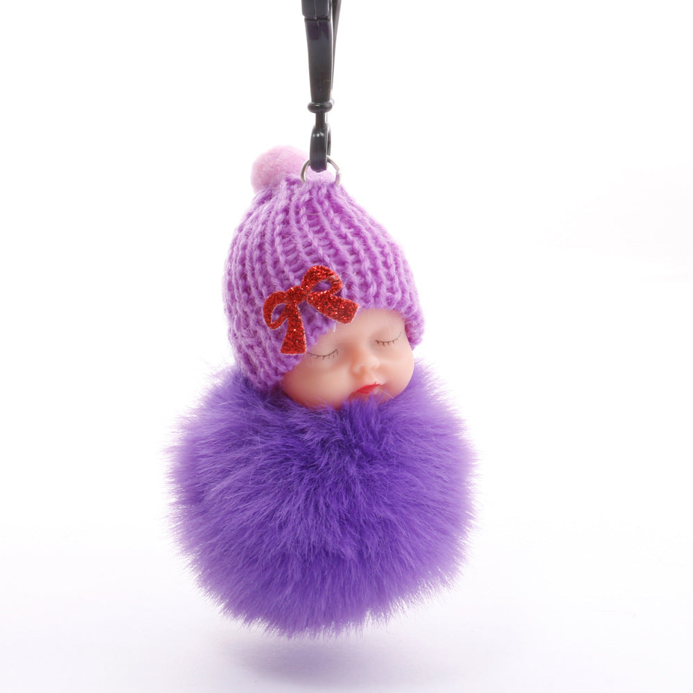 Cute sleeping doll keychain fur ball pendant