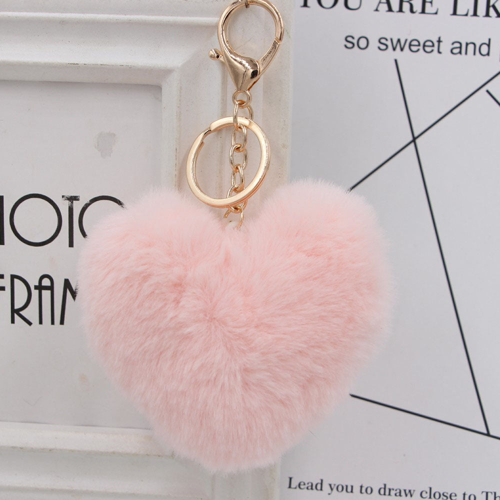 Cute Heart Shaped Fur Ball Pom Pom Keychains