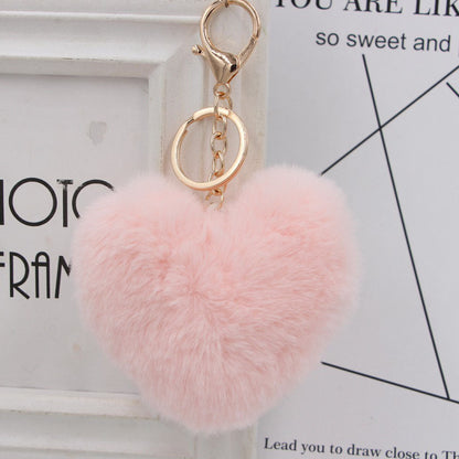 Cute Heart Shaped Fur Ball Pom Pom Keychains