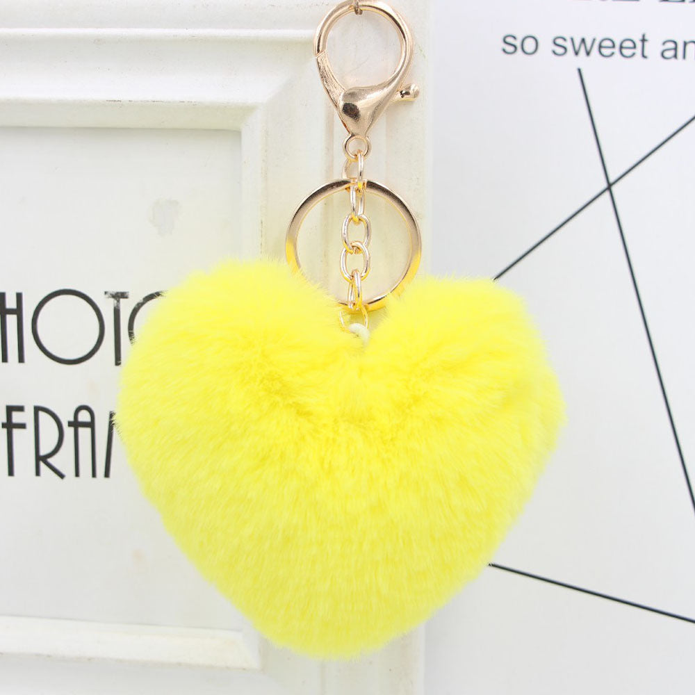 Cute Heart Shaped Fur Ball Pom Pom Keychains