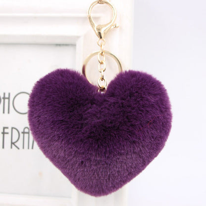Cute Heart Shaped Fur Ball Pom Pom Keychains