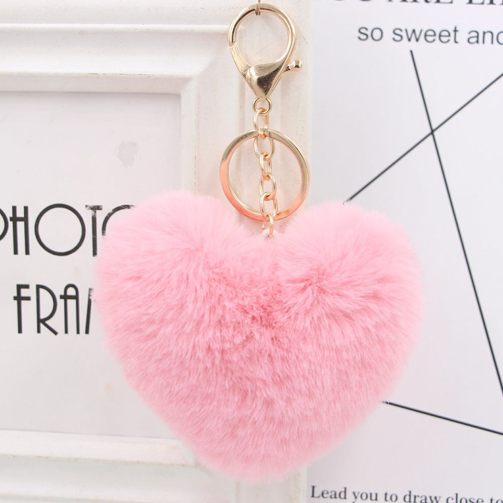 Cute Heart Shaped Fur Ball Pom Pom Keychains