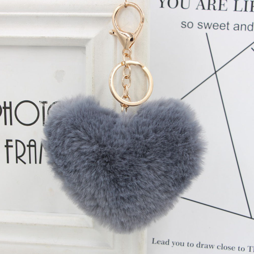 Cute Heart Shaped Fur Ball Pom Pom Keychains