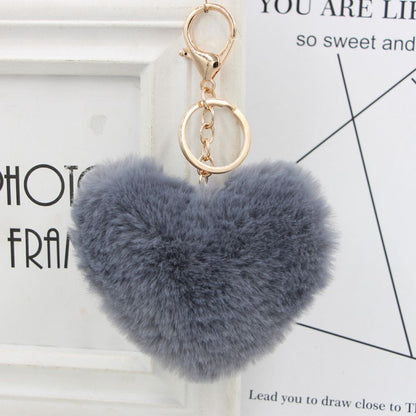 Cute Heart Shaped Fur Ball Pom Pom Keychains