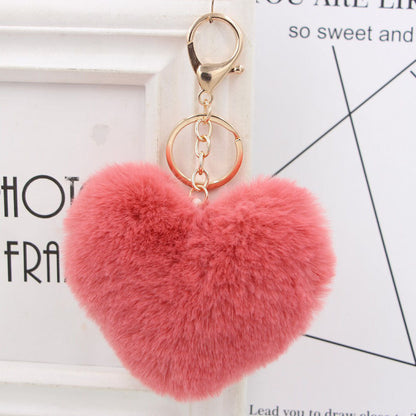 Cute Heart Shaped Fur Ball Pom Pom Keychains