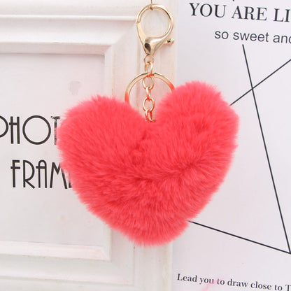 Cute Heart Shaped Fur Ball Pom Pom Keychains