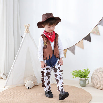 Cotton Kids Western Denim 4 Piece Set with Hat