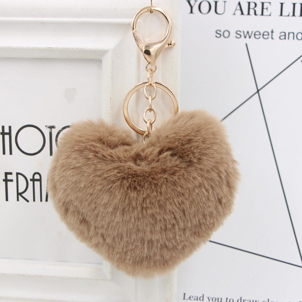 Cute Heart Shaped Fur Ball Pom Pom Keychains