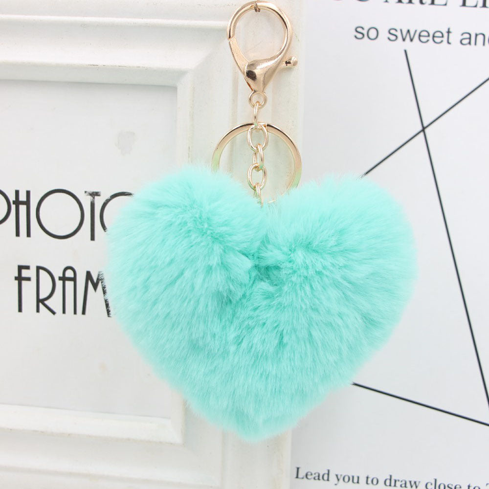 Cute Heart Shaped Fur Ball Pom Pom Keychains