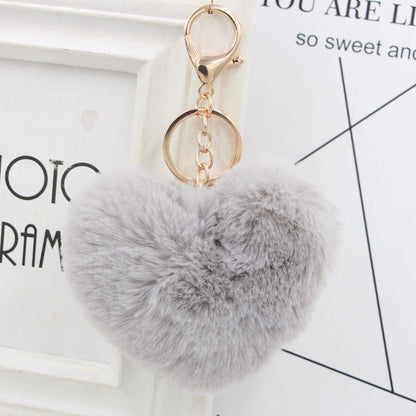 Cute Heart Shaped Fur Ball Pom Pom Keychains