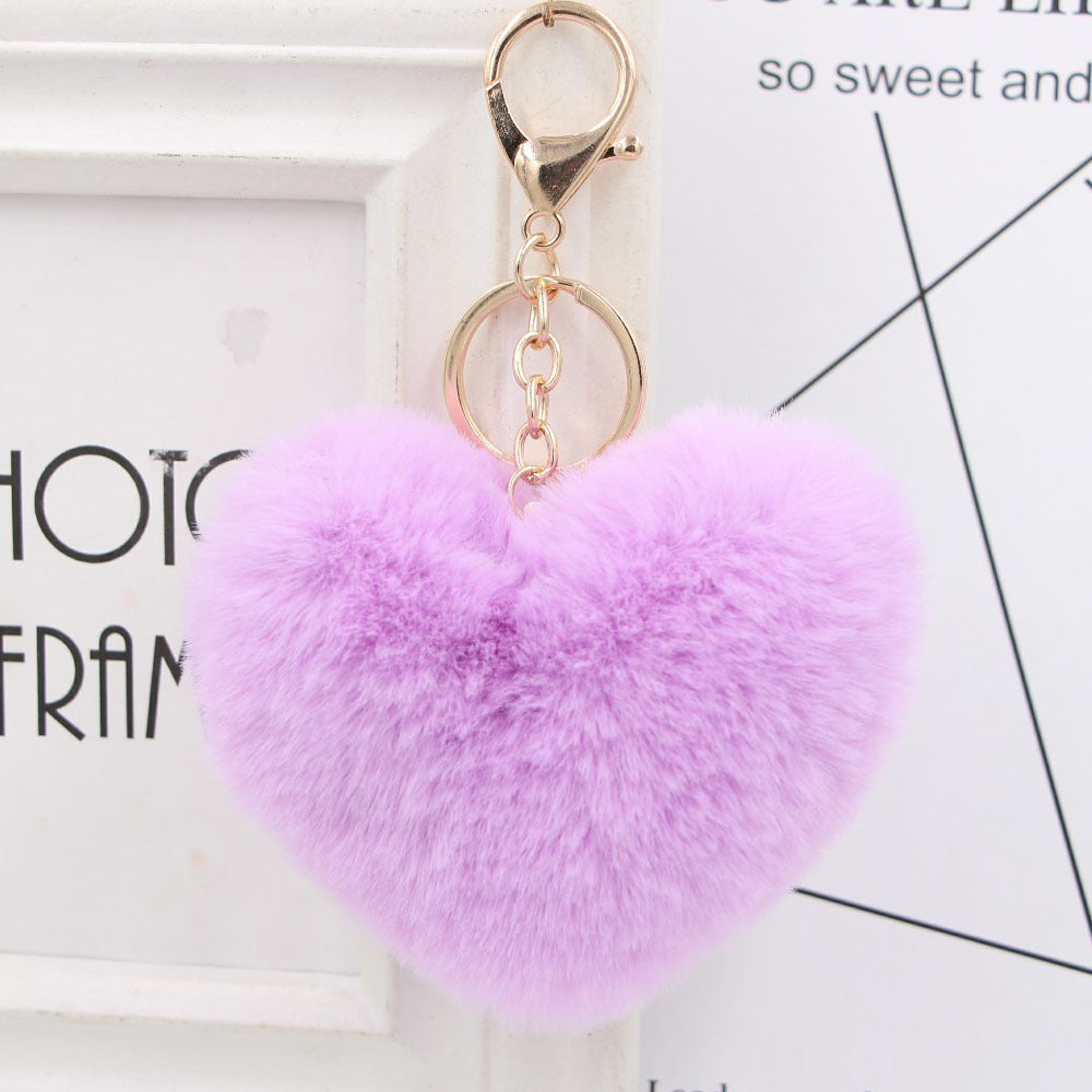 Cute Heart Shaped Fur Ball Pom Pom Keychains
