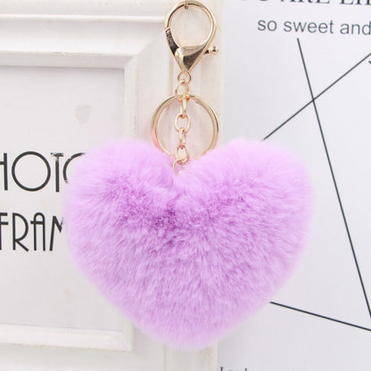 Cute Heart Shaped Fur Ball Pom Pom Keychains