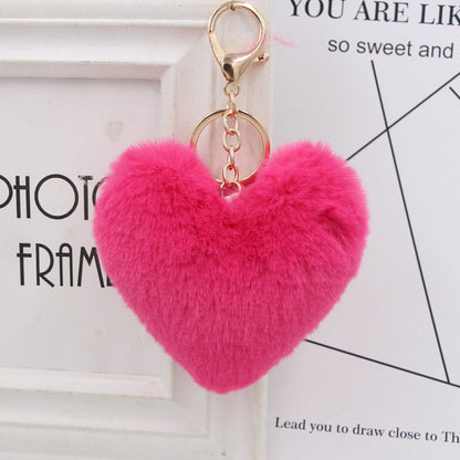 Cute Heart Shaped Fur Ball Pom Pom Keychains