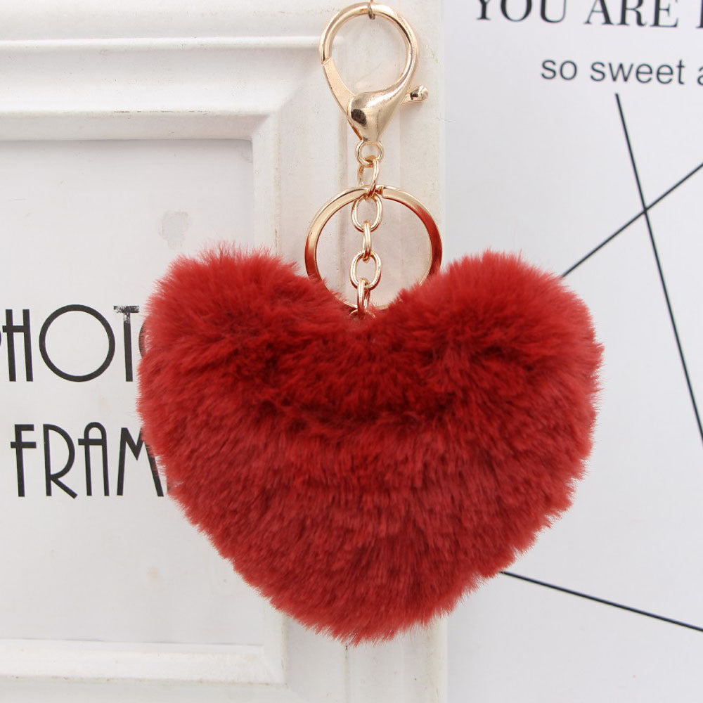 Cute Heart Shaped Fur Ball Pom Pom Keychains