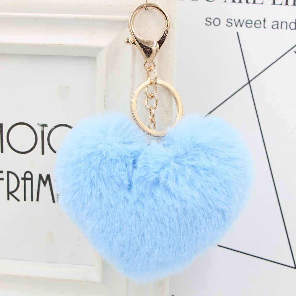 Cute Heart Shaped Fur Ball Pom Pom Keychains