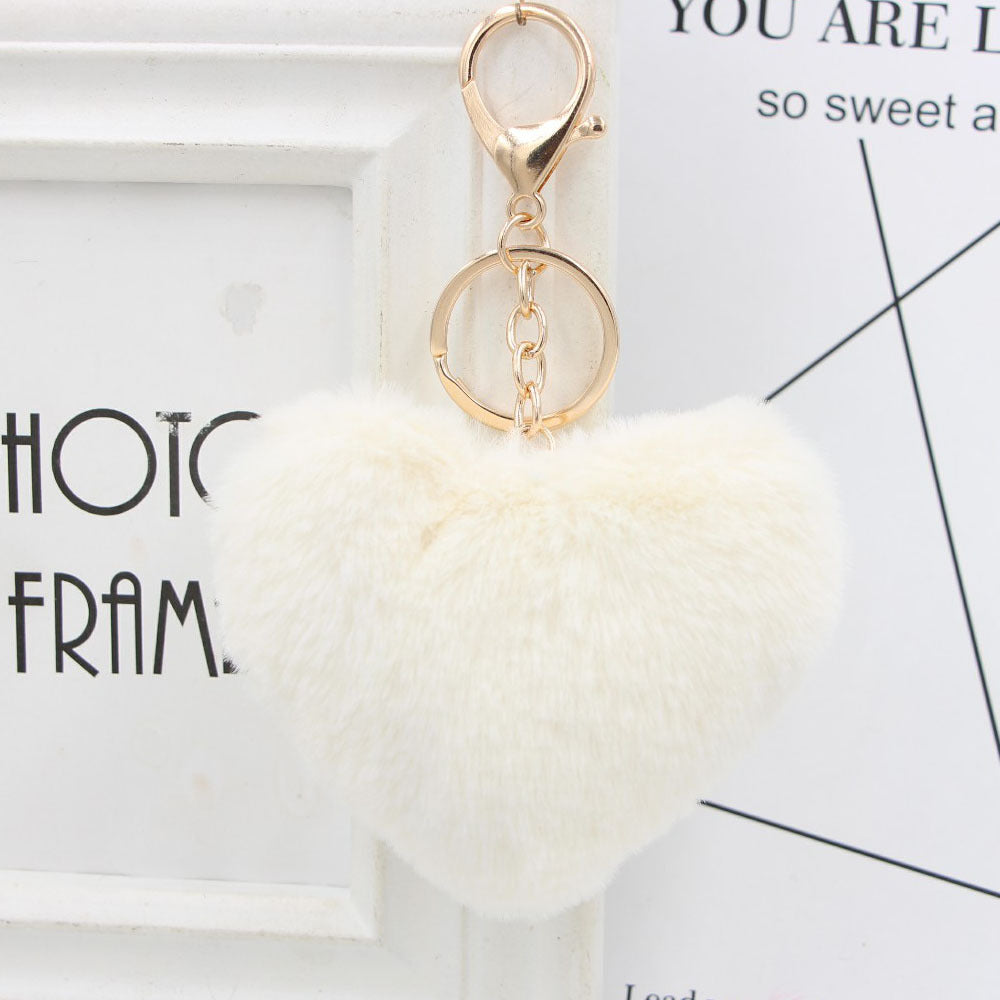 Cute Heart Shaped Fur Ball Pom Pom Keychains
